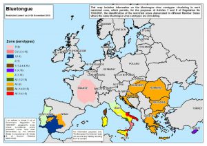 Grafik 2 Vorkommen von BTV-Serotypen in der EU (6.11.2015; © EU-Kommission)